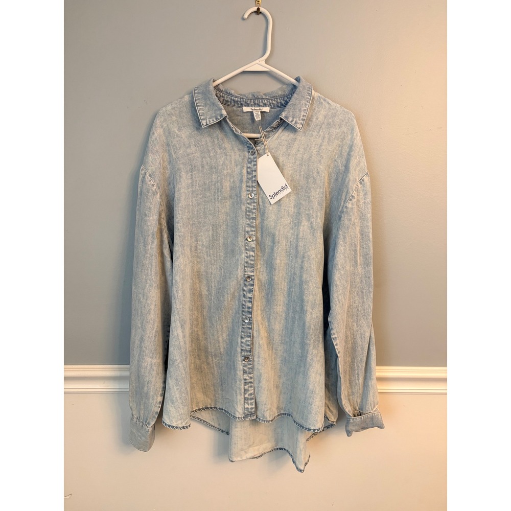 NWT Splendid Button Down Shirt Light Wash Blue Oversized RF3W721 Womens Medium